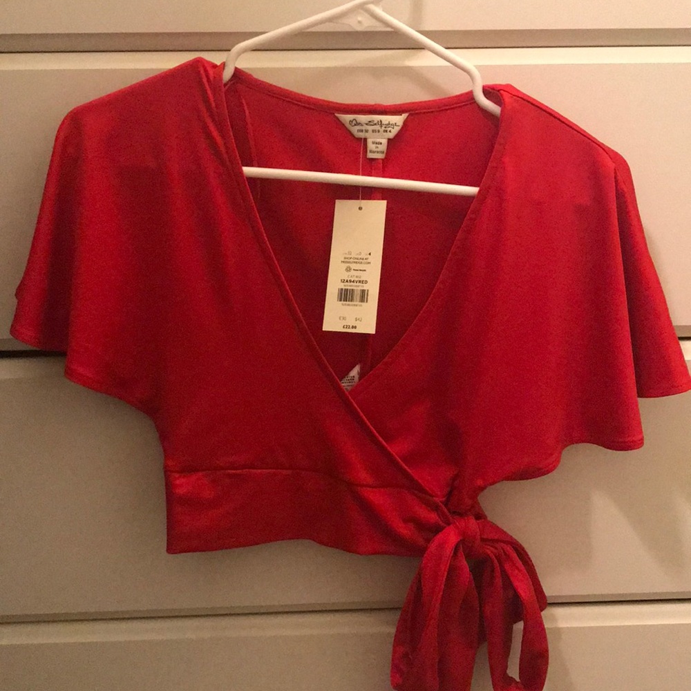 Red cropped wrap top from Miss Selfridge